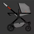 Modern Light Gray Baby Stroller With Red Accent Handle And Black Wheels