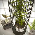 Indoor Decorative Ornament Set Featuring Birdcage Planter Green Plants Bird Figurine And Fern