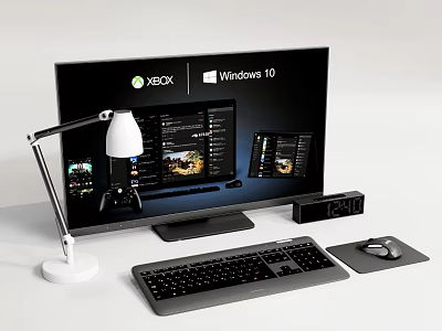 Windows 10 Computer Monitor Desk Setup With Xbox Interface Keyboard Mouse 3d model