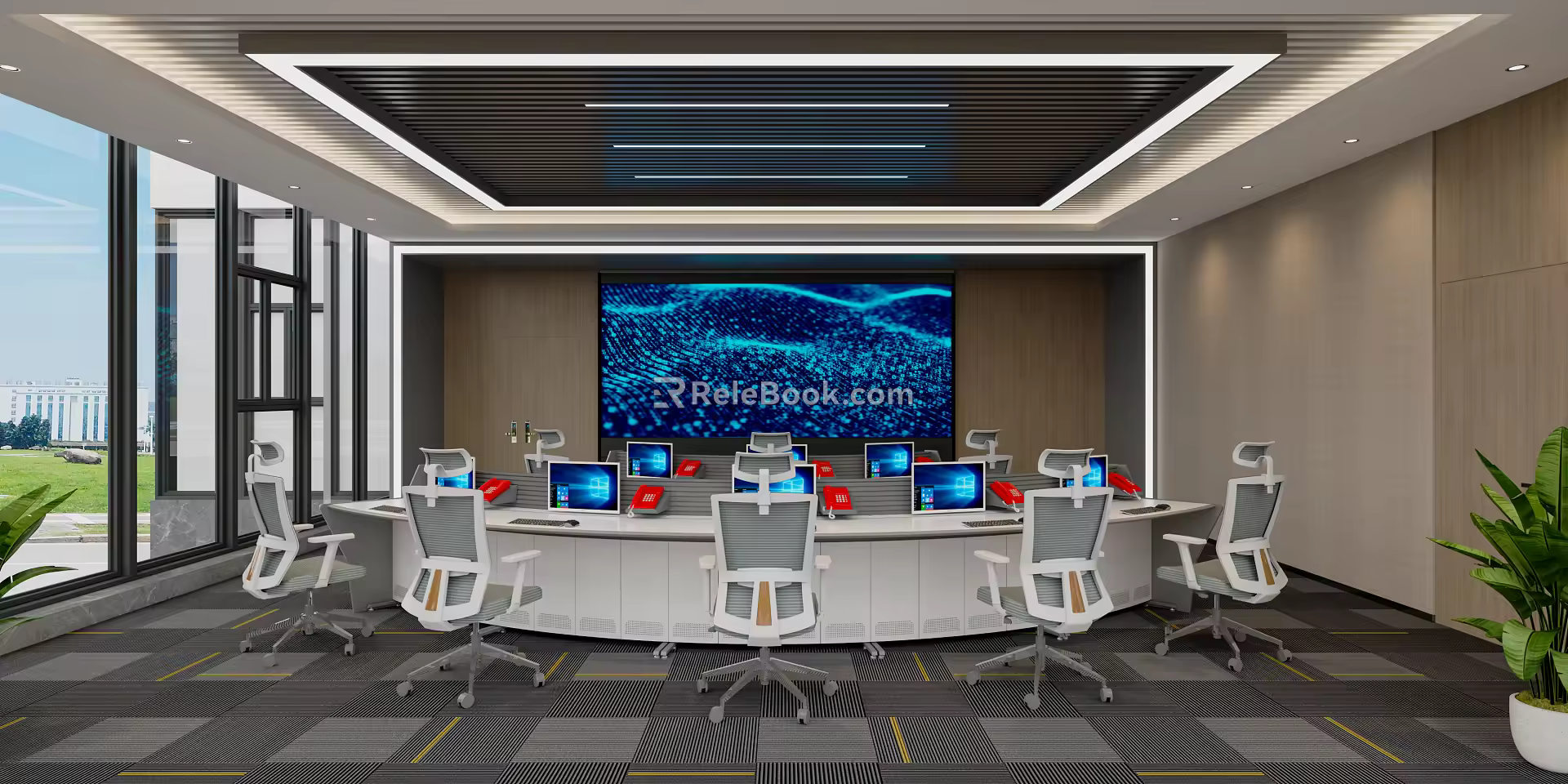 Modern Monitoring Room Command and Control Hall Monitoring Hall Dispatching Command Center Office Desk and Chair 3d model