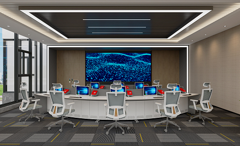 Modern Monitoring Room Command and Control Hall Monitoring Hall Dispatching Command Center Office Desk and Chair 3d model