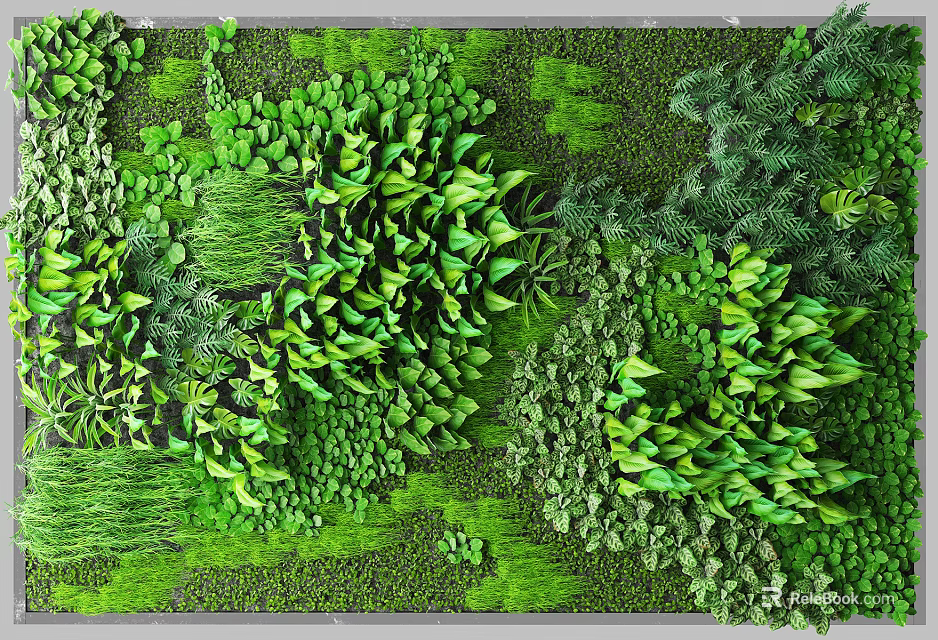 Lush Living Plant Wall with Diverse Green Foliage and Vertical Garden Design 3d model 