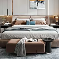 Modern Bedroom Interior Design With Comfortable Bed Nightstands Table Lamps Rug And Wall Artwork