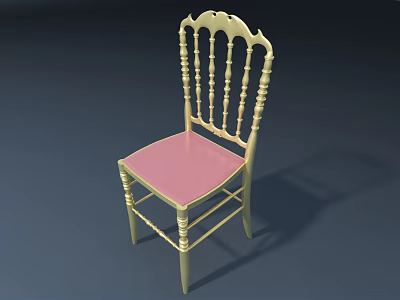 Classic Style Leisure Chair With Spindle Back And Pink Seat Cushion 3d model
