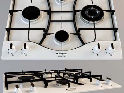 Modern White Gas Stove With Black Burners And Control Knobs For Kitchen 3d model