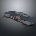 Sci Fi Large Spaceship With Modular Design Dark Gray Orange And Blue Lights 3d model