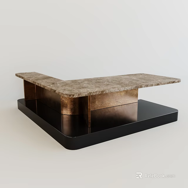 Sleek Modern Bar Counter With Marble Top And Metallic Base Design 3d model 