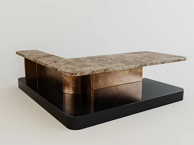 Sleek Modern Bar Counter With Marble Top And Metallic Base Design 3d model