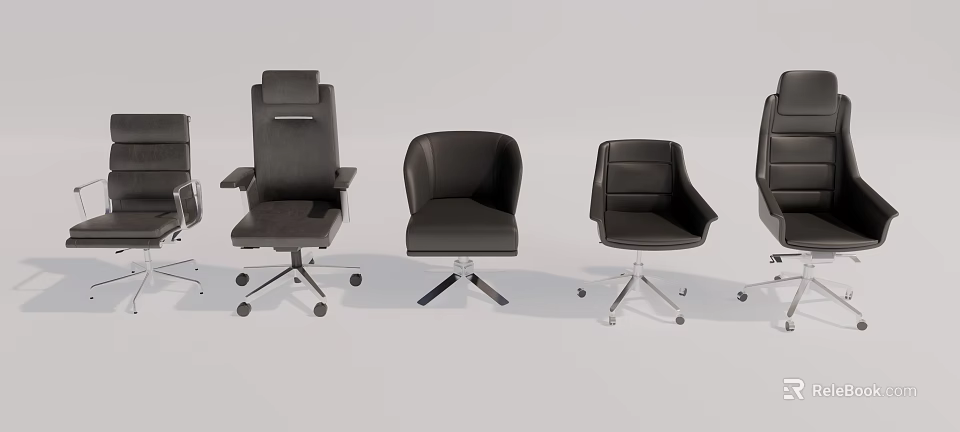 Modern Black Leather Office Chairs With Adjustable Design And Rolling Casters 3d model