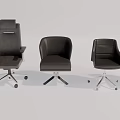 Modern Black Leather Office Chairs With Adjustable Design And Rolling Casters 3d model