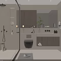 Modern Bathroom Interior Design With Shower Area Toilet Vanity And Wooden Cabinets