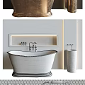Copper Freestanding Bathtub in Modern Bathroom Interior with Stylish Faucet and Textured Wall Design