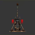 3D Rendered Ancient Weapon Trebuchet With Orange Black Arm Structure And Counterweight
