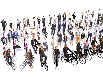 Large Group of People Engaging in Different Activities Including Cycling And Standing 3d model