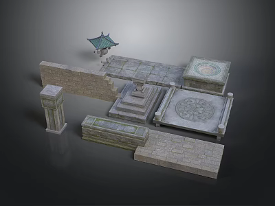 Traditional Ornate Stone Architectural Scene Components With Pavilion Carved Floors And Platforms 3d model