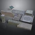 Traditional Ornate Stone Architectural Scene Components With Pavilion Carved Floors And Platforms