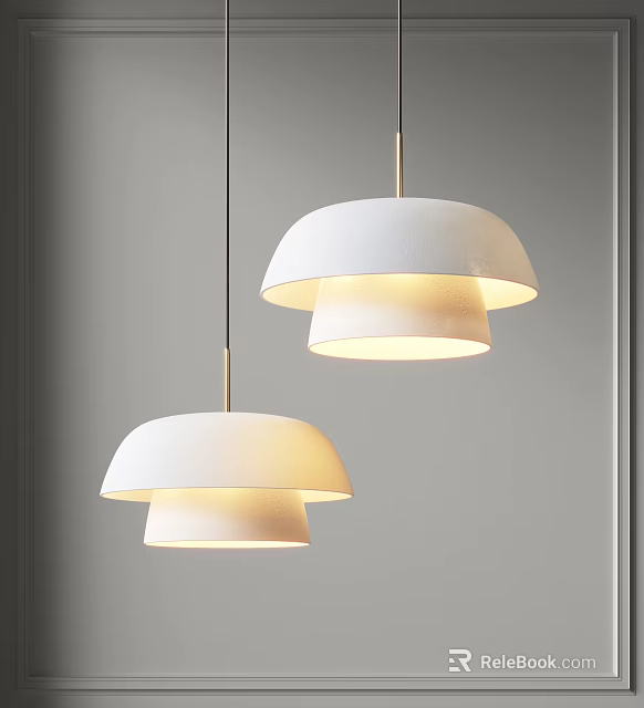 Modern White Pendant Lights With Dome Shades And Metal Rods Hang In Minimalist Interior 3d model 
