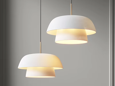 Modern White Pendant Lights With Dome Shades And Metal Rods Hang In Minimalist Interior 3d model