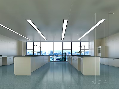Modern Laboratory Bright Open Space With Large Windows Lab Benches Sinks And Workstations 3d model