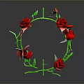 Red Roses Wreath with Green Leaves and Rose Buds on Dark Background Decorative Floral Arrangement