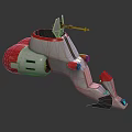 Futuristic Cartoon Style Aircraft White Red Body With Antenna Circular Structure And Propellers
