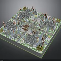 Detailed Miniature 3D Landscape Model With Mountains Rivers Buildings Trees And Paths