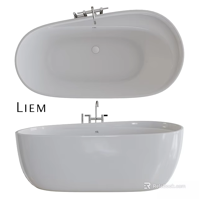 Modern White Freestanding Bathtub With Sleek Design And Chrome Faucet 3d model 
