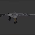 Tactical Assault Rifle Featuring Red Scope Silver Barrel Hollow Design And Black Grip