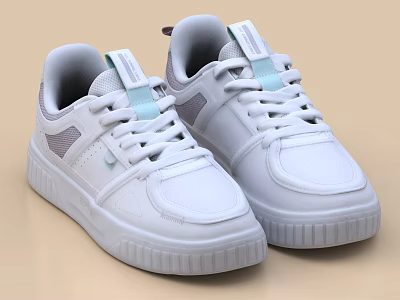 White Casual Sneakers with Gray and Light Green Accents Lace Up Design Thick White Sole 3d model