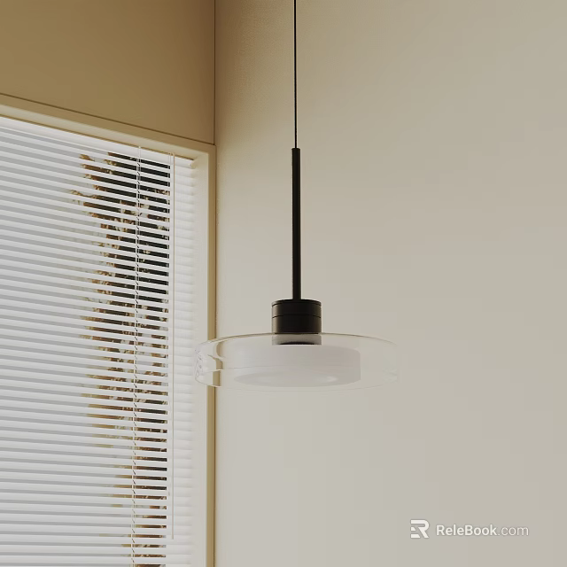 Modern Pendant Light With Transparent Shade Black Frame In Room Near Window Blinds Light Wall 3d model 