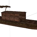 Traditional Wooden Boat Moored by Riverside with Stone Wall and Colorful Canopies