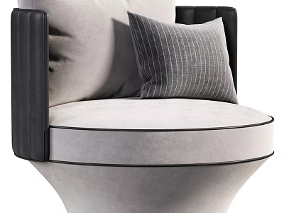 Modern Gray Upholstered Single Sofa With Black Armrests Striped Pillow And Round Base 3d model