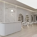 Modern Hair Salon Interior With Backlit Round Mirrors And Comfortable White Gray Chairs