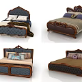Various Classic Double Bed Designs With Carved Headboards And Decorative Pillows