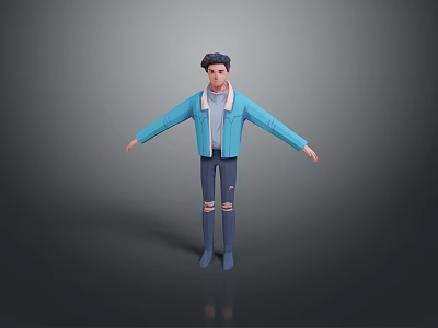 Man in Blue Jacket White Shirt With Ripped Jeans Blue Shoes Dark Hair Arms Outstretched 3d model