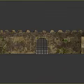 Arc Stone Wall Structure with Crenellated Top Metal Gate and Green Vegetation