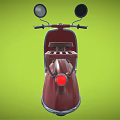 Red Vintage Scooter With Rearview Mirrors Headlight And Seat On Green Background