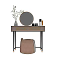 Modern Dressing Table With Round Mirror Decorative Vase Cosmetic Items And Stool 3d model