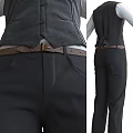 Men's Formal Vest Outfit With White Shirt Black Pants And Belt Front Back View