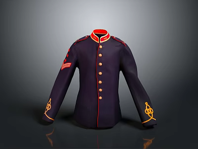 Purple Formal Uniform With Red Collar Gold Buttons And Decorative Sleeve Emblems 3d model
