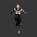 3D Rendered Game and Movie Character With White Horned Hair In Tight Fitting Suit And Dynamic Running Pose