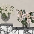 Decorative Glass Vases With Yellow Pink Blue Beige Flowers And Natural Foliage On Marble Table
