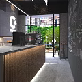 Modern Café Interior Featuring Wooden Counter Glass Display Case Fresh Pastries Staircase And Neon Lighting
