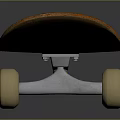 Professional Skateboard With Dark Blue Deck Orange Edge And Four Wheels