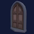 Wooden Double Doors With Arched Stone Frame And Metal Decorative Studs Classic Design