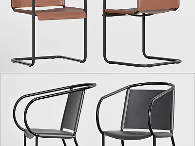 Modern Leisure Chairs With Metal Frame Leather Seats And Two Tone Brown Black Design 3d model