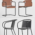 Modern Leisure Chairs With Metal Frame Leather Seats And Two Tone Brown Black Design