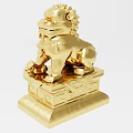 Golden Lion Decorative Ornament Set With Traditional Intricate Carved Design And Base