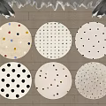 Round Rugs With Various Colored Polka Dot Patterns On Wooden Floor 3d model