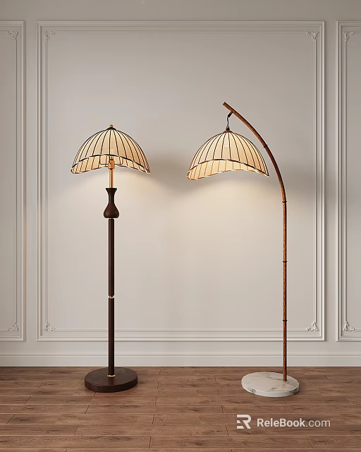 Elegant Floor Lamps With Dome Shaped Shades And Warm Lighting In Interior Design 3d model 
